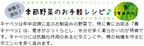 栄養士直伝！季節野菜のお手軽レシピ 春『キャベツ』